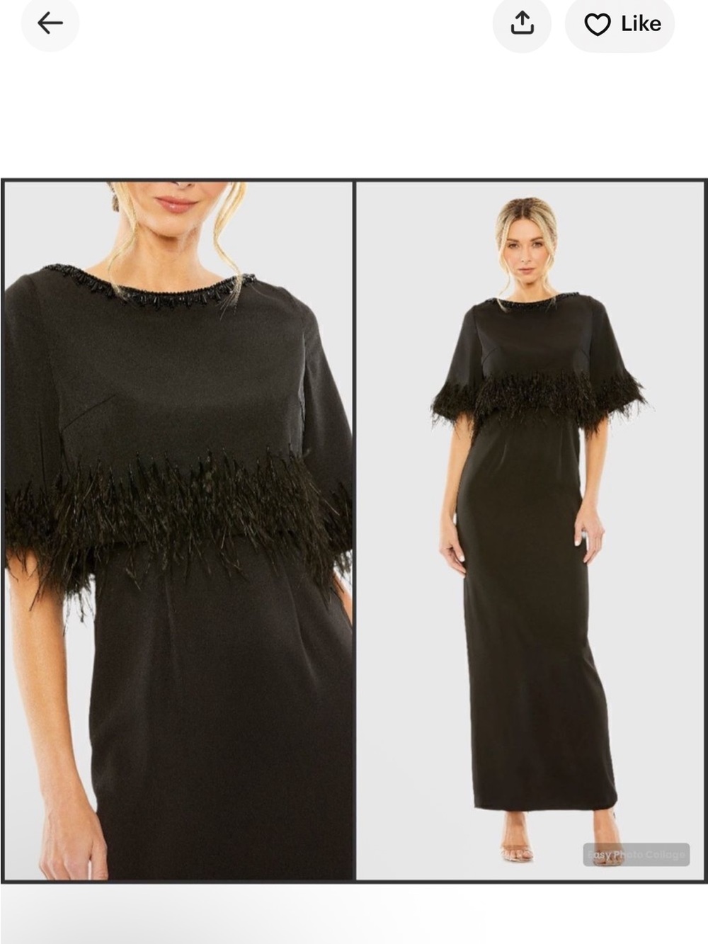 Mac Duggal Black Feather-Trim Maxi Dress